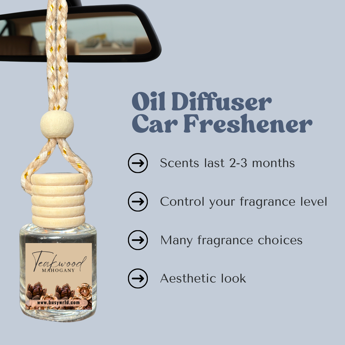 Hanging Car Fragrance Oil Diffuser Mahogany Teakwood Car Diffuser